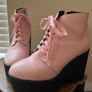 pastel pink lace-up booties